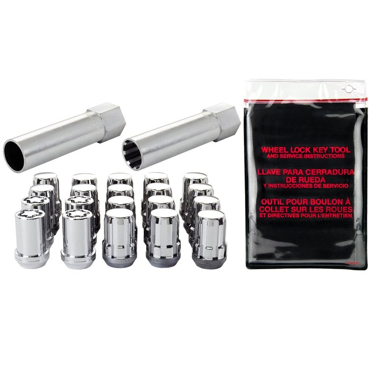 65554 Chrome Tuner Style Spline Drive Lug Nut Kit M12 x 1.25 Thread Size 13/16" Hex Size 20 Lug kit