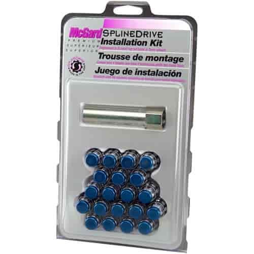 Chrome Tuner Style Spline Drive Lug Nut Kit w/Blue Caps M12 x 1.5 Thread Size