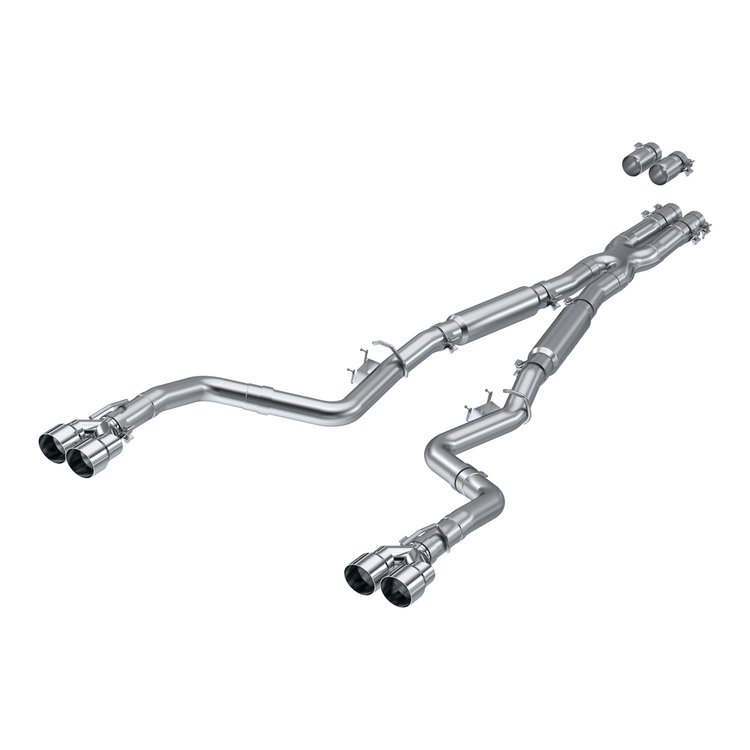 S7113AL Cat-Back Exhaust System 3 in., Dual Rear Exit, Street Version, Quad Tips Tips For 2016-2022 Dodge Challenger