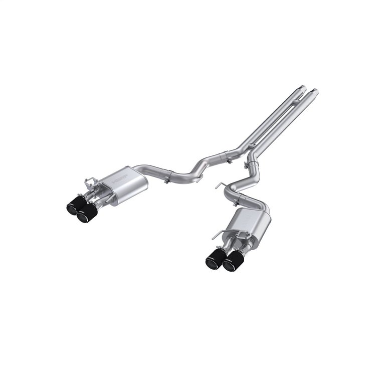 S72093CF Cat-Back Exhaust System 3 in., Dual Rear Exit, Active Exhaust. Quad, Carbon Fiber Fits Select Ford Mustang