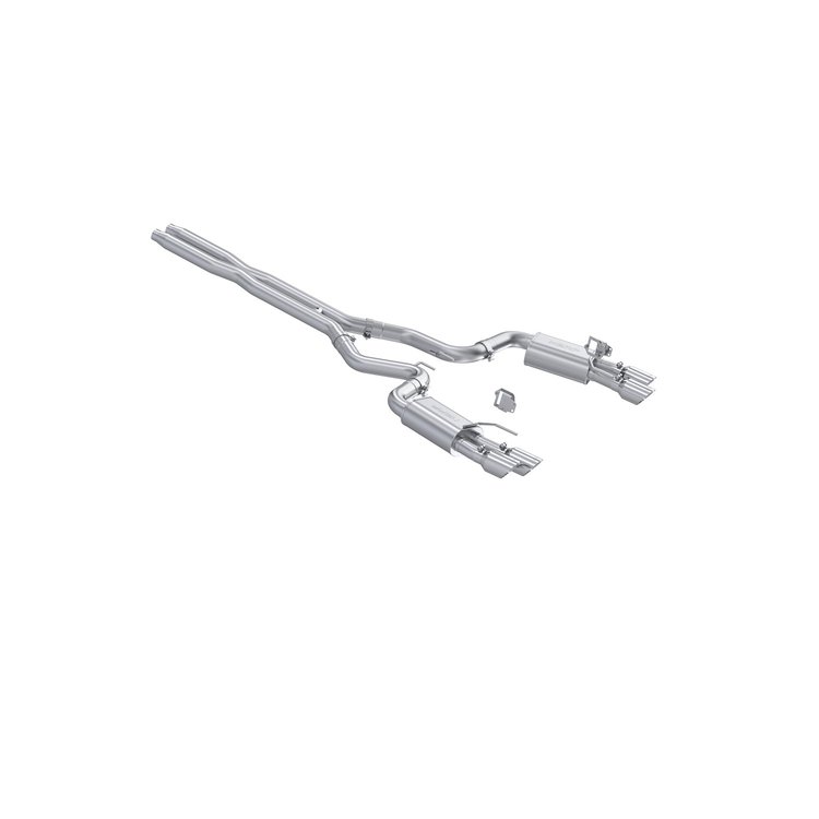 S7280304 Cat-Back Exhaust System 3 in., Dual Rear Exit, Quad Tips, Street Version Fits Select Ford Mustang