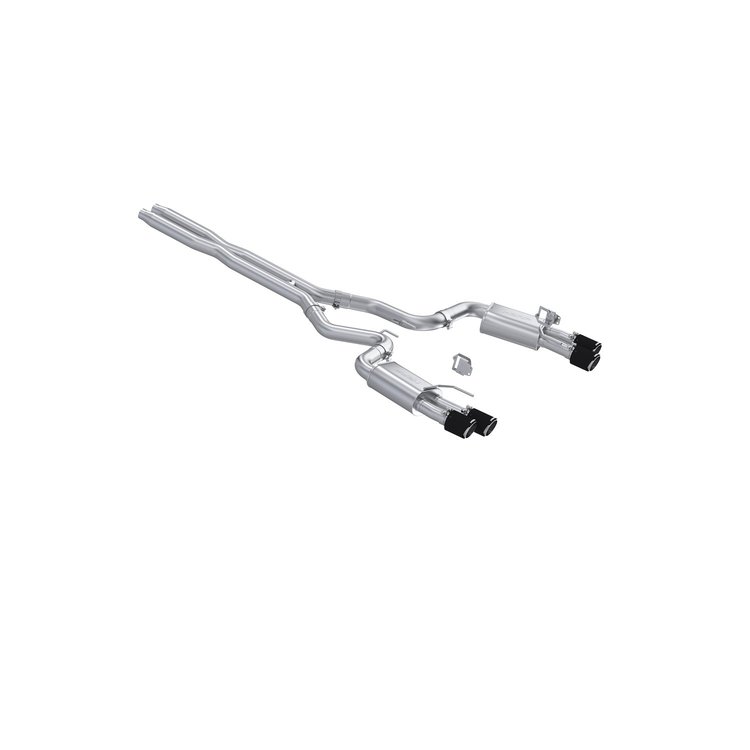 S72803CF Cat-Back Exhaust System 3 in., Dual Rear Exit, Quad Carbon Fiber Tips, Street Version Fits Select Ford Mustang