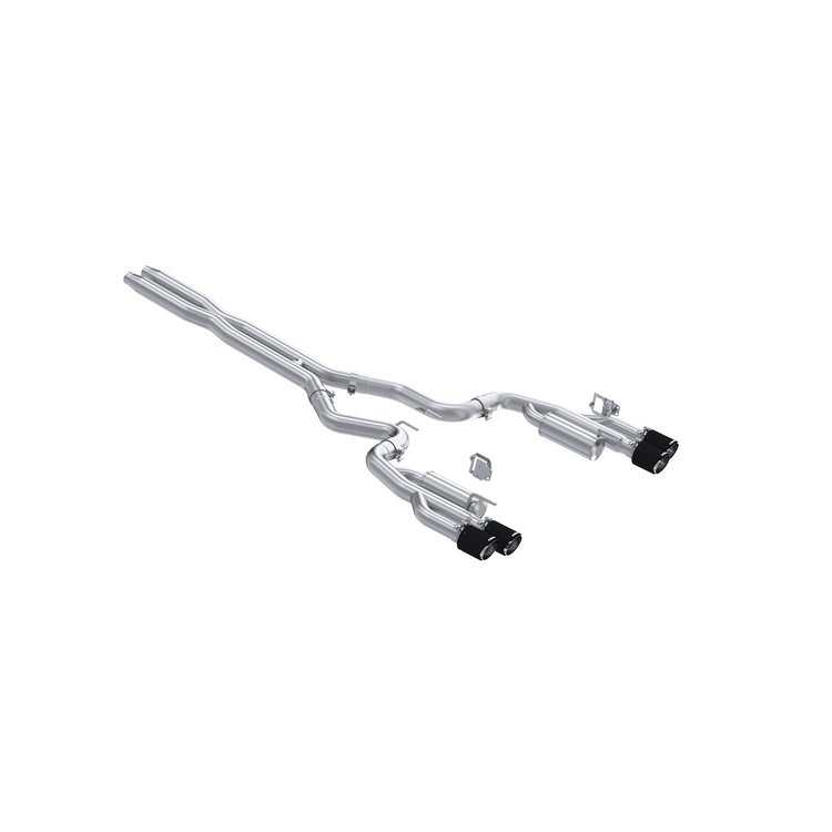 S72823CF Cat-Back Exhaust System 3 in., Dual Rear Exit, Quad Tips, Race Version, Carbon Fiber Fits Select Ford Mustang