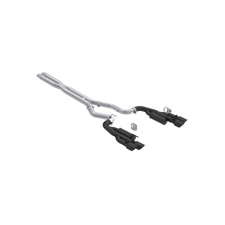 S7282BLK Cat-Back Exhaust System 3 in., Dual Rear Exit, Quad Tips, Race Version, Black Fits Select Ford Mustang