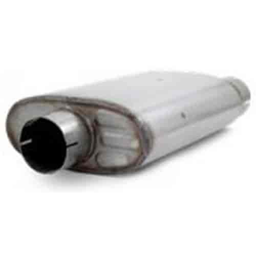Universal Chambered Core Oval Muffler Inlet/Outlet: 3" Center/2.5" Dual