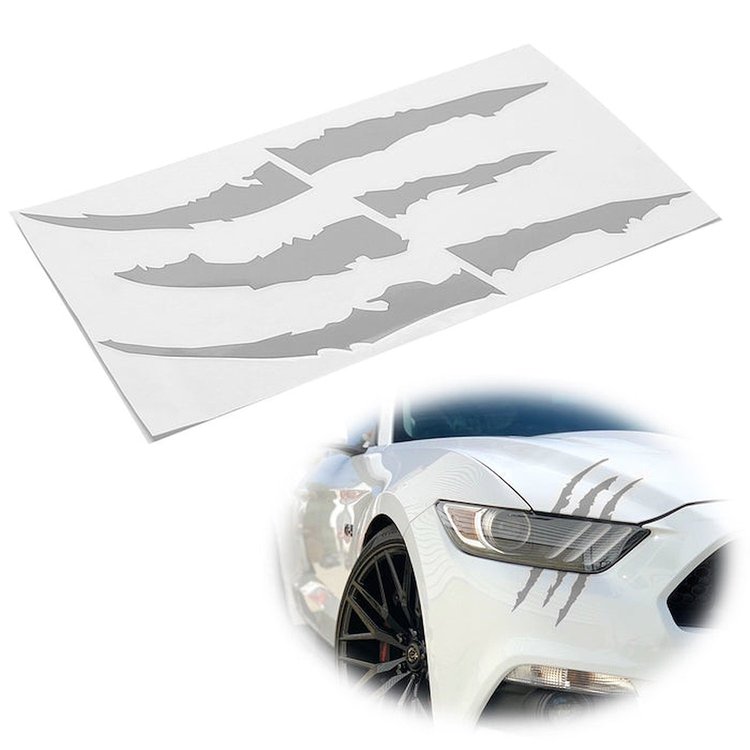 114V04 Vinyl Claw Thrash Mark Headlight Decal, Universal, Gloss Silver