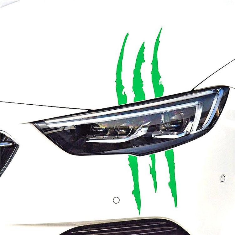 114V09 Vinyl Claw Thrash Mark Headlight Decal, Universal, Gloss Green
