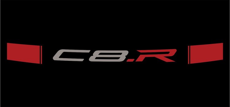 117V04 C8.R Windshield Decal, 2020-2024 Chevy Corvette, Silver/Red