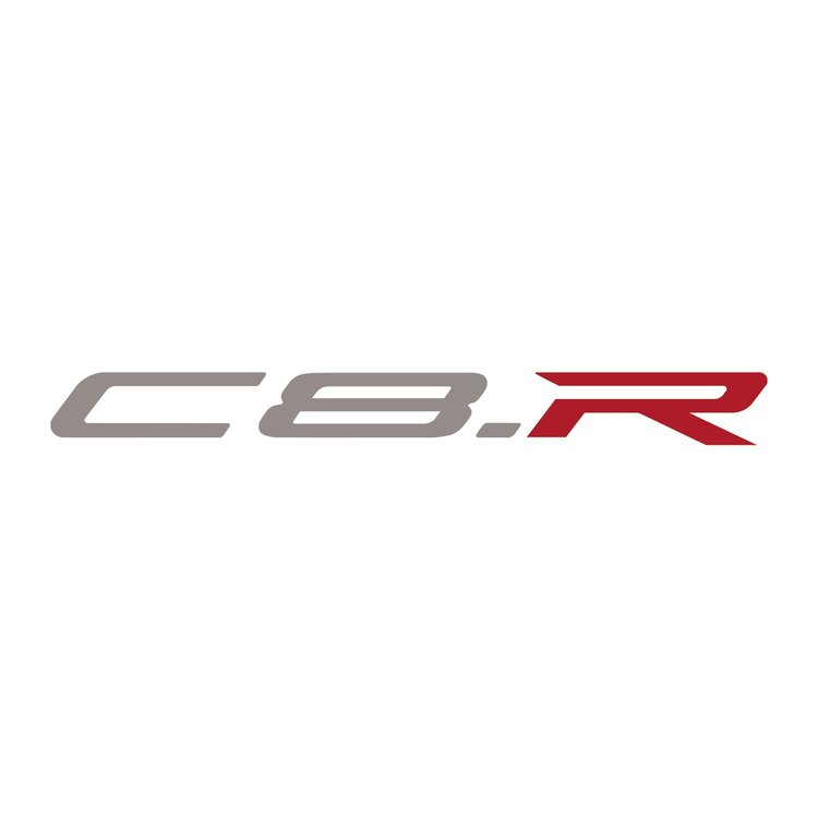 118V04 C8.R Fender Script Decal, 2020-2024 Chevy Corvette, Silver/Red