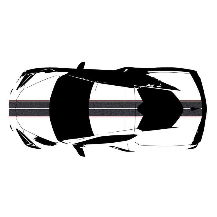 200419 Front to Back Dual Stripes, 2020-2023 Chevy Corvette, Gloss Carbon Flash W/Gloss Red Pinstripes
