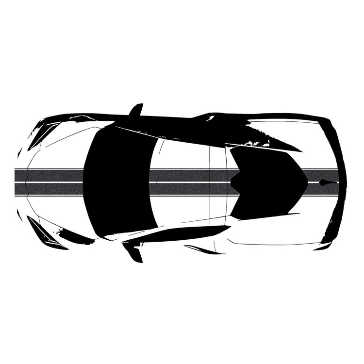 200420 Front to Back Dual Stripes, 2020-2023 Chevy Corvette, Gloss Carbon Flash W/Gloss Carbon Flash Pinstripes