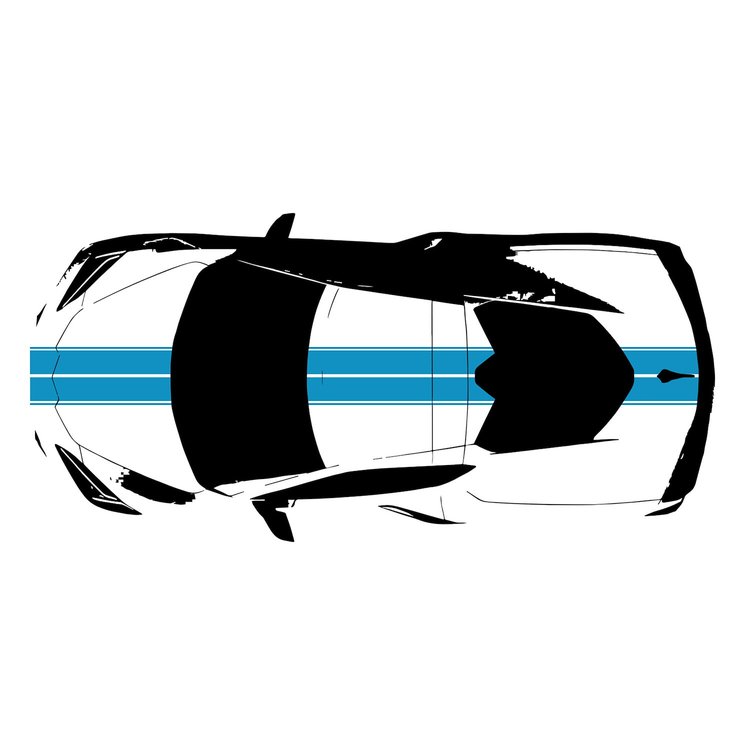 200425 Front to Back Dual Stripes, 2020-2023 Chevy Corvette, Gloss Rapid Blue W/Gloss Rapid Blue Pinstripes