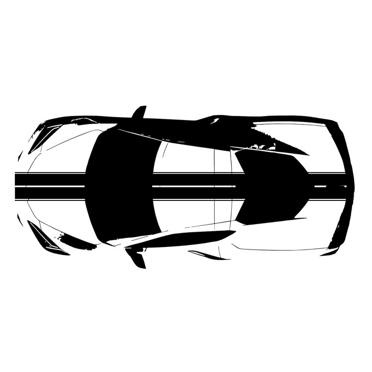 200430 Front to Back Dual Stripes, 2020-2023 Chevy Corvette, Gloss Black W/Gloss Black Pinstripes