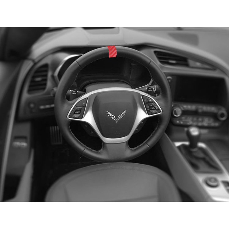 200764 Steering Wheel Top Center Stripe Marker Decal, 1984-2023 Chevy Corvette, Red Carbon Fiber
