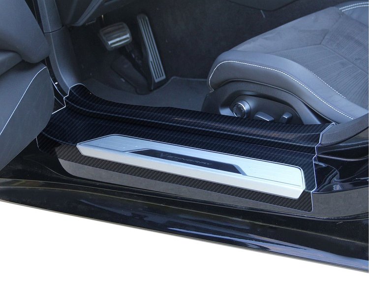 201358 Hydro Carbon Fiber Door Sill Guards W/Cut Out, 1953-2023 Chevy Corvette, Matte Clear