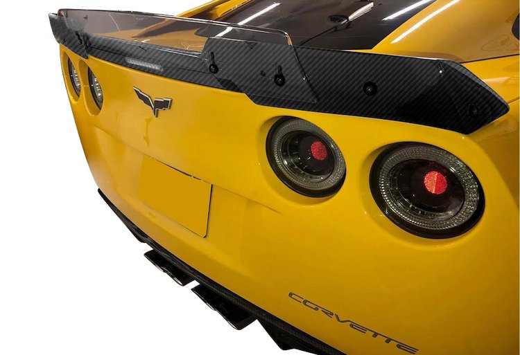 201365 Hydro Carbon Fiber Rear Spoiler w/Wicker Bill, 2005-2013 Chevy Corvette, Gloss Clear/Dark Smoked Center