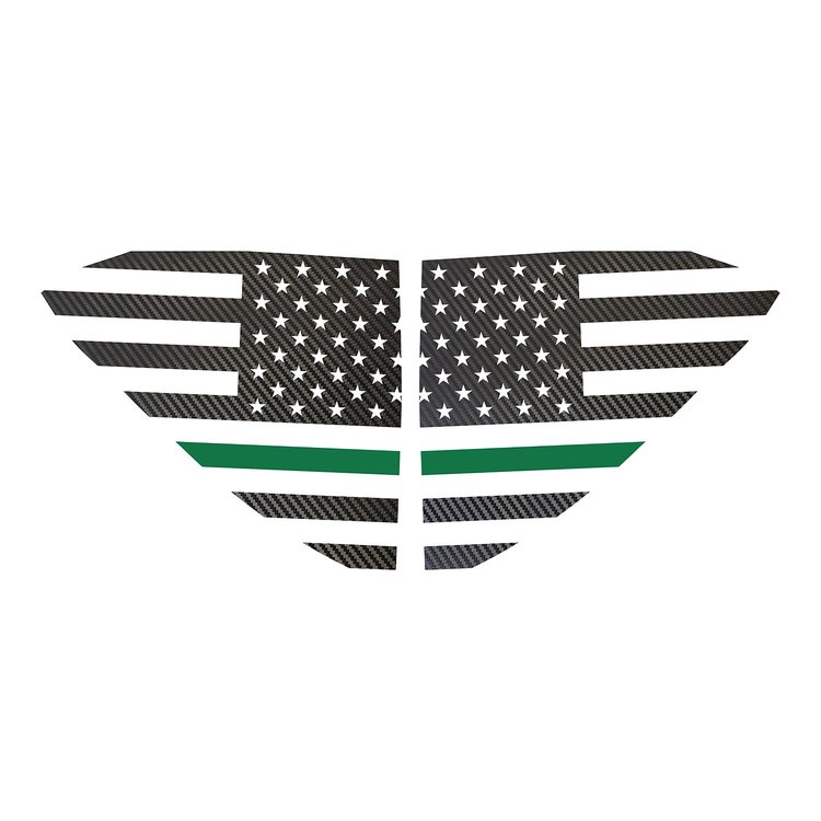 202487 Window US Flag Decals, 2020-2023 Chevy Corvette, Black Carbon Fiber Standard US Flag W/ Green Stripe