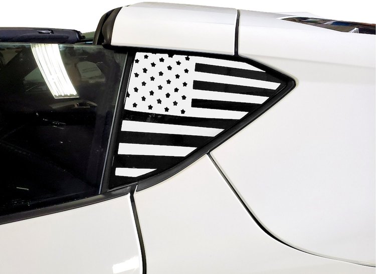 202494 Window US Flag Decals, 2020-2023 Chevy Corvette, Matte Black Distressed Texas Flag
