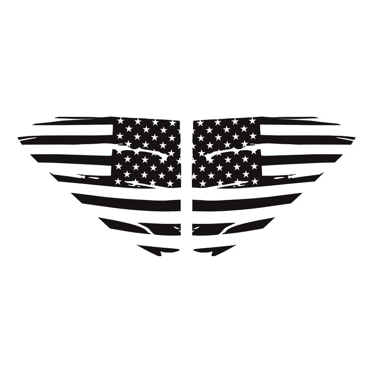 202496 Window US Flag Decals, 2020-2023 Chevy Corvette, Matte Black Distressed US Flag