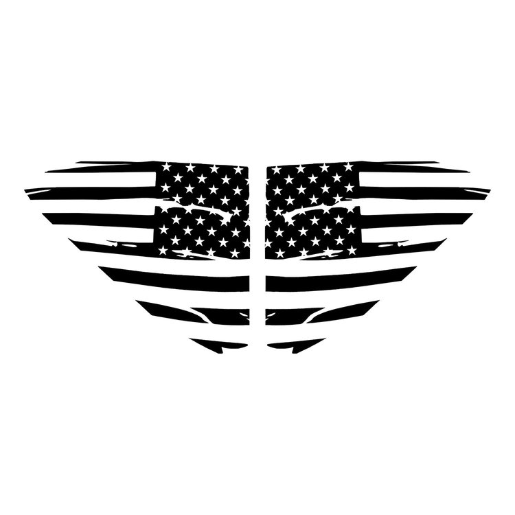 202505 Window US Flag Decals, 2020-2023 Chevy Corvette, Gloss Black Distressed US Flag