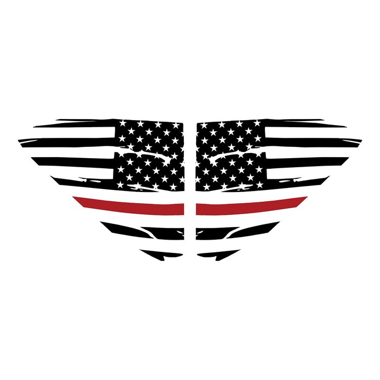 202506 Window US Flag Decals, 2020-2023 Chevy Corvette, Gloss Black Standard US Flag W/ Red Stripe
