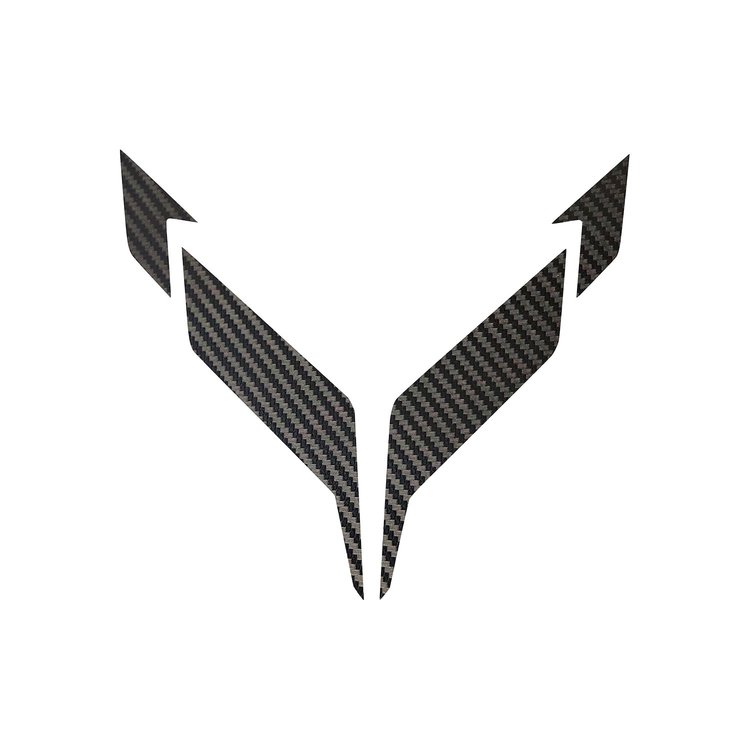 202552 Front Flag Emblem Full Overlay Set, 2020-2023 Chevy Corvette, Black Carbon Fiber