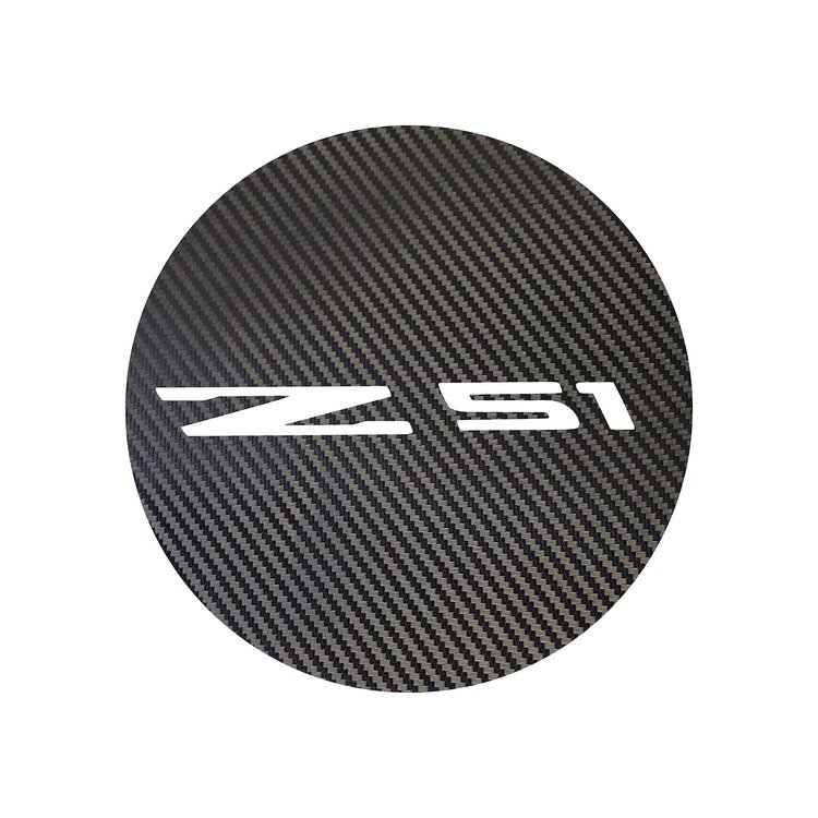 202763 Vinyl Gas Door Overlay, 2020-2023 Chevy Corvette, Black Carbon Fiber, Z51 Logo