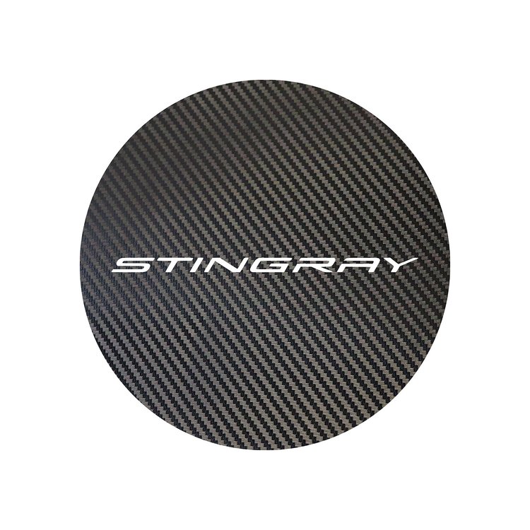 202769 Vinyl Gas Door Overlay, 2020-2023 Chevy Corvette, Black Carbon Fiber, Stingray Logo Silhouette