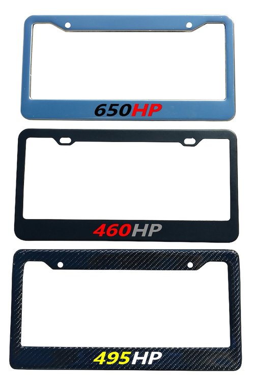 202829 Black Custom HP Plate Frame, 1953-2023 Chevy Corvette, # Gloss Red HP Gloss White