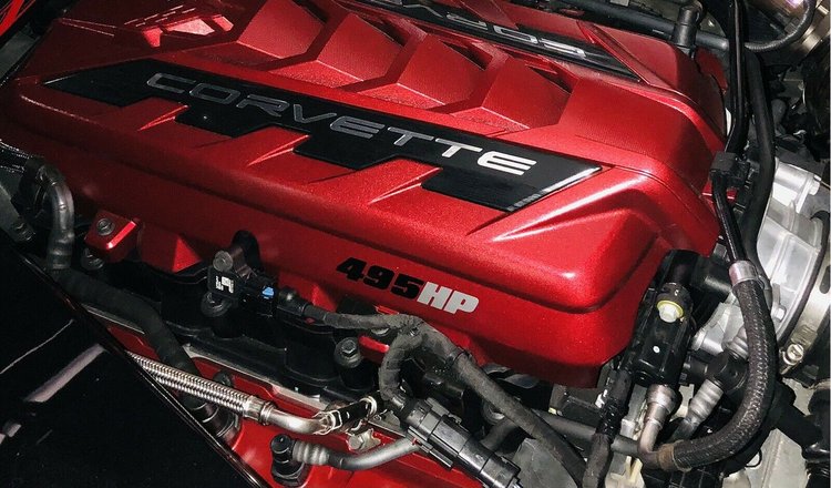 202865 Custom Engine Horsepower Decals, 2020-2023 Chevy Corvette, Pair, Matte Black/Chrome Brushed Steel