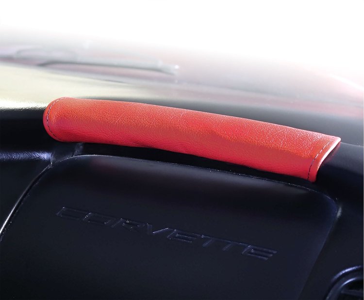 207647 Leather Dash Grab Handle Cover, 1997-2004 Chevy Corvette, Red W/Black stitch