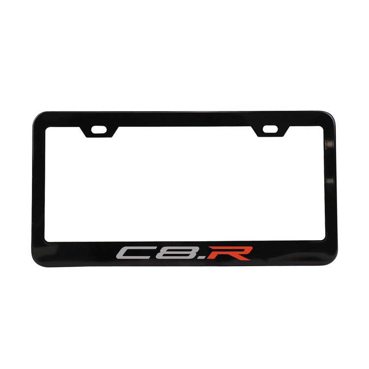 214221 Black C8.R License Frame, 2020-2024 Chevy Corvette, White/Red
