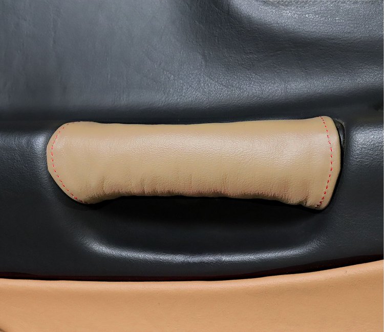 214796 Leather Door Pull Covers, 1997-2004 Chevy Corvette, Beige W/Red Stitch