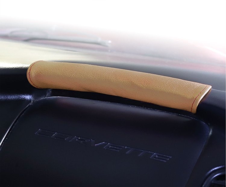 214810 Leather Dash Grab Handle Cover, 1997-2004 Chevy Corvette, Beige W/Red Stitch