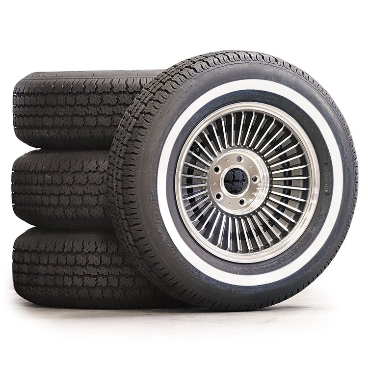 22782 Direct-Bolt Knock-Off Wheel & Tire Package, 1965 Chevy Corvette, 1 in. Whitewall Radial Tires