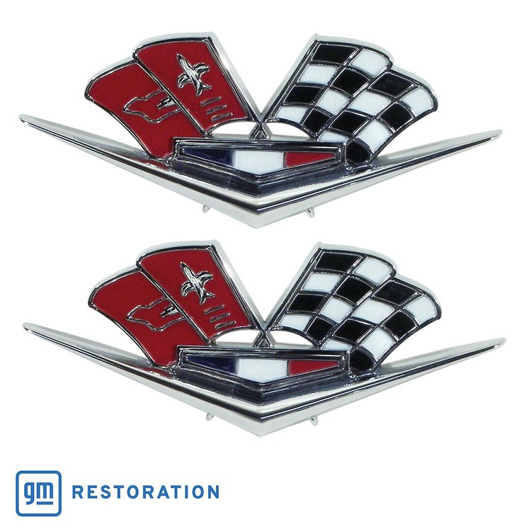 26615 Emblems, 1963-1966 Chevy Corvette, Front Fender Cross Flags 63 Late
