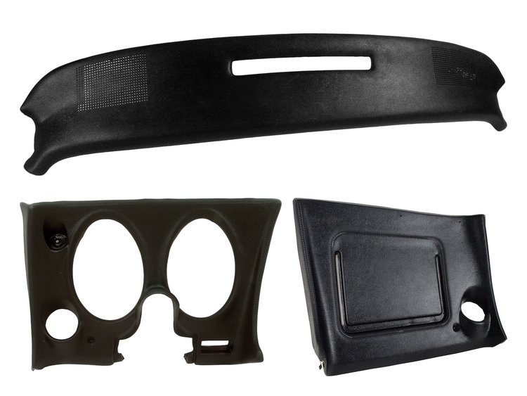 401820ST Upper & Lower Dash Pad Set, 1974-1976 Chevy Corvette, Black, w/Lower A/C Vent Cutout