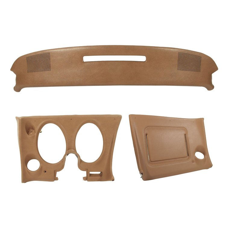 401851ST Upper & Lower Dash Pad Set, 1974-1975 Chevy Corvette, Medium Saddle, w/Lower A/C Vent Cutout