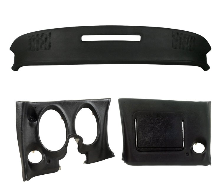 402020ST Upper & Lower Dash Pad Set, 1977-1977 Chevy Corvette, Black, W/O Lower A/C Vent Cutout