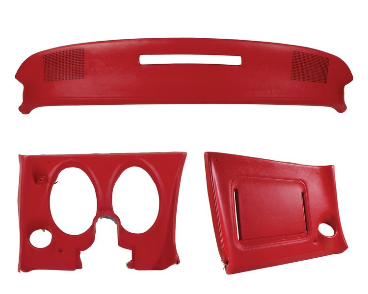 402024ST Upper & Lower Dash Pad Set, 1977-1977 Chevy Corvette, Red, W/O Lower A/C Vent Cutout