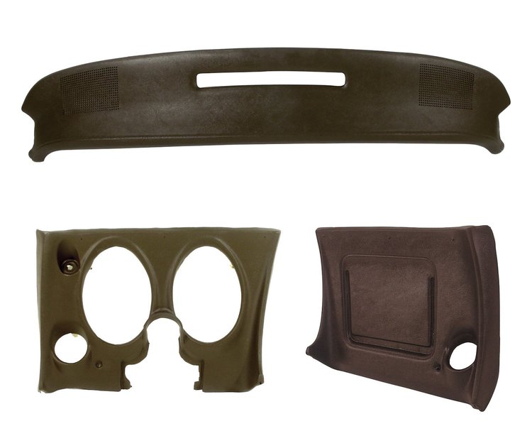 402055ST Upper & Lower Dash Pad Set, 1977-1977 Chevy Corvette, Dark Brown, W/O Lower A/C Vent Cutout