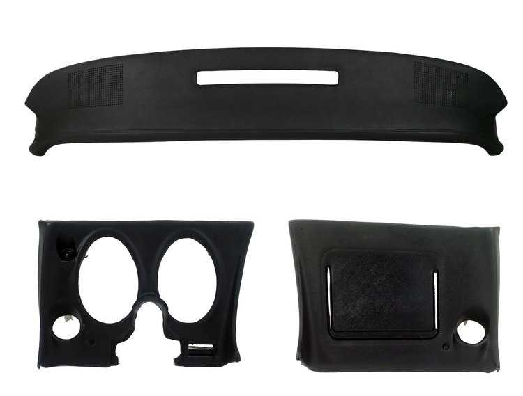 402120ST Upper & Lower Dash Pad Set, 1977-1977 Chevy Corvette, Black, w/Lower A/C Vent Cutout