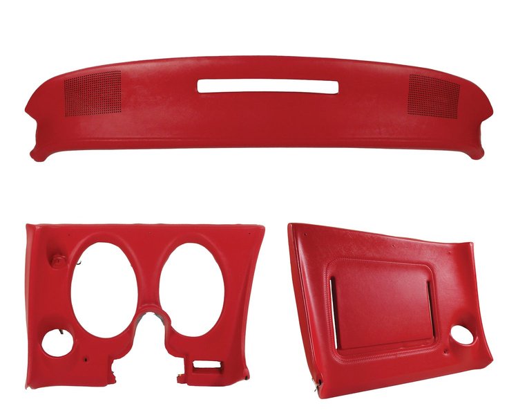 402124ST Upper & Lower Dash Pad Set, 1977-1977 Chevy Corvette, Red, w/Lower A/C Vent Cutout