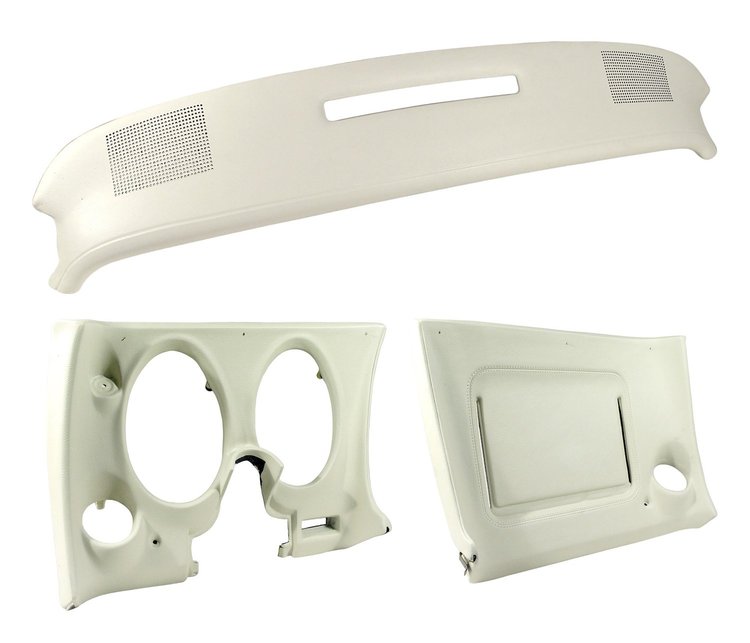 402176ST Upper & Lower Dash Pad Set, 1977-1977 Chevy Corvette, White, w/Lower A/C Vent Cutout