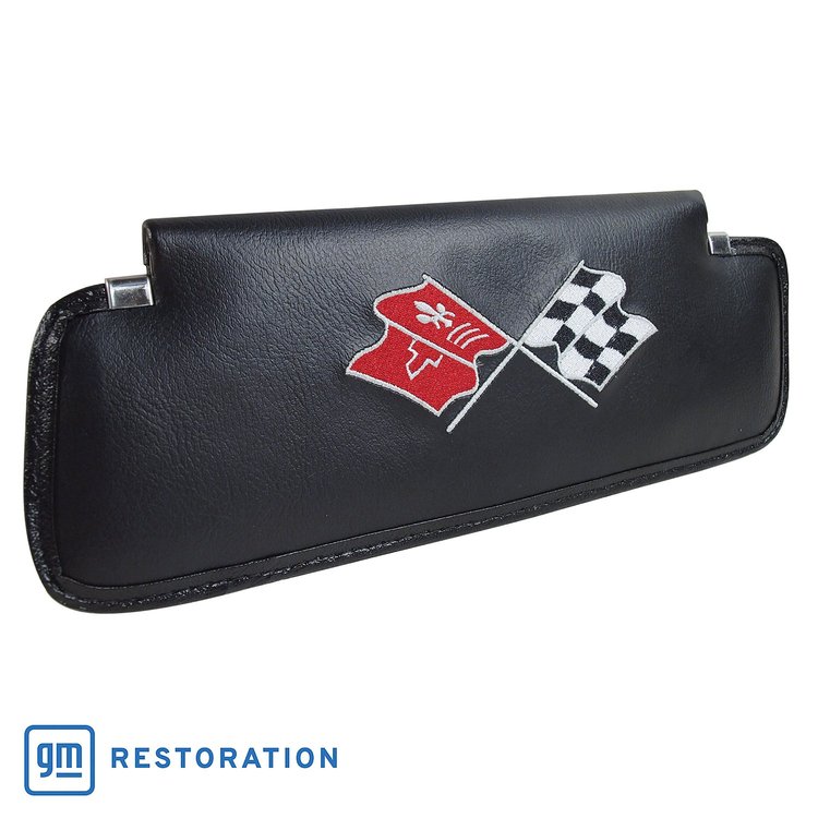 407220 Sunvisors, 1969-1973 Chevy Corvette, Black, Madrid Embroidered W/Logo