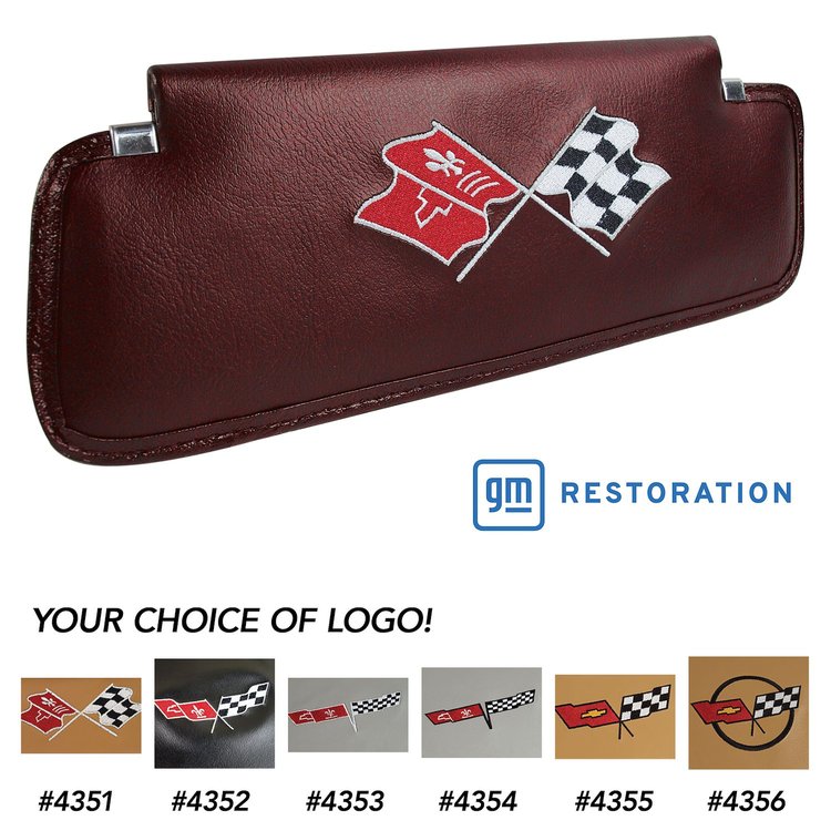 407231 Sunvisors, 1973-1973 Chevy Corvette, Oxblood Madrid Embroidered W/Logo