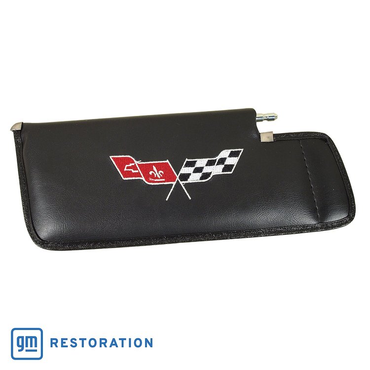 410120 Sunvisor, 1979-1981 Chevy Corvette, Black, Left/Driver Telescopic W/Rod Embroidered W/Logo