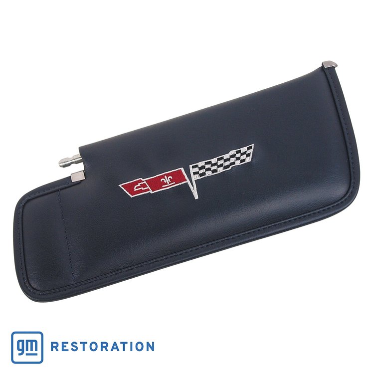 410148 Sunvisor, 1979-1981 Chevy Corvette, Dark Blue Left/Driver Telescopic W/Rod Embroidered W/Logo