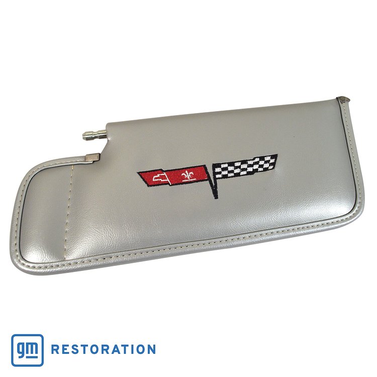 410164 Sunvisor, 1981-1981 Chevy Corvette, Silver Left/Driver Telescopic W/Rod Embroidered W/Logo