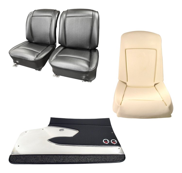 416920K Interior Package, 1961-1961 Chevy Corvette, OE Vinyl Covers, Foam, Deluxe Door Panels, Black